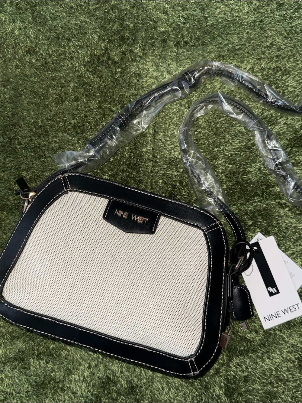 Nine West Black and Cream Crossbody Shoulder Bag
